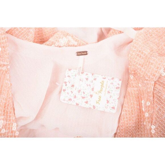 Free People Womens Sequin Top Shirt Blouse Size S Peach Night Fever sparkle NWT - Picture 6 of 6